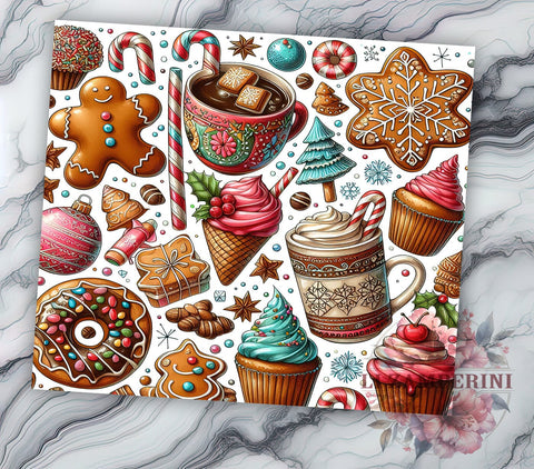 Gingerbread Man and Donuts 20oz Tumbler Wrap PNG, Christmas Tumbler PNG Sublimation Design, Straight & Tapered Tumbler Wrap, Instant Digital Download Sublimation Li Zamperini 