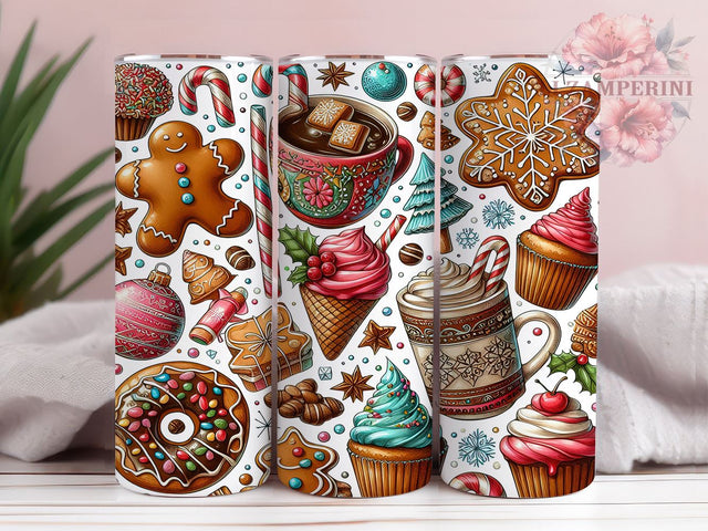 Gingerbread Man and Donuts 20oz Tumbler Wrap PNG, Christmas Tumbler PNG Sublimation Design, Straight & Tapered Tumbler Wrap, Instant Digital Download Sublimation Li Zamperini 