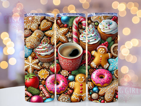 Gingerbread Man and Donuts 20oz Tumbler Wrap Sublimation Design, Straight Tapered Tumbler Wrap, Cute Christmas Tumbler Png, Instant Digital Download Sublimation SvggirlplusArt 