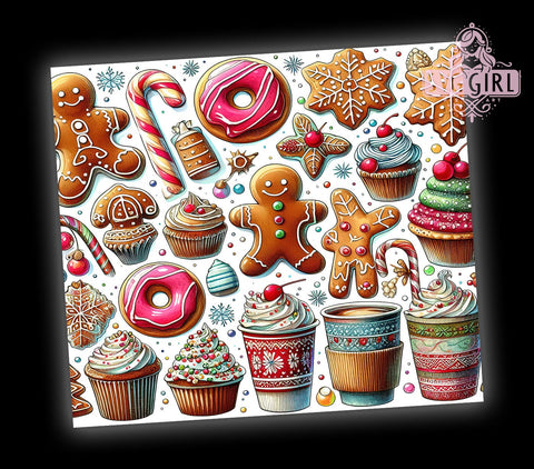 Gingerbread Man and Donuts 20oz Tumbler Wrap Sublimation Design, Straight Tapered Tumbler Wrap, Cute Christmas Tumbler Png, Instant Digital Download Sublimation SvggirlplusArt 