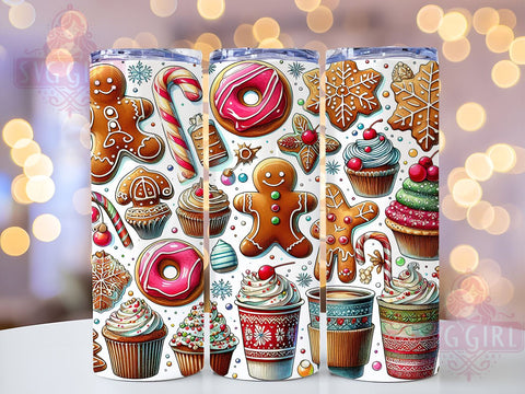 Gingerbread Man and Donuts 20oz Tumbler Wrap Sublimation Design, Straight Tapered Tumbler Wrap, Cute Christmas Tumbler Png, Instant Digital Download Sublimation SvggirlplusArt 