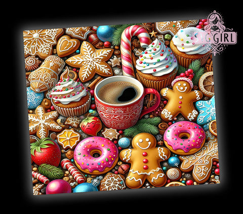 Gingerbread Man and Donuts 20oz Tumbler Wrap Sublimation Design, Straight Tapered Tumbler Wrap, Cute Christmas Tumbler Png, Instant Digital Download Sublimation SvggirlplusArt 
