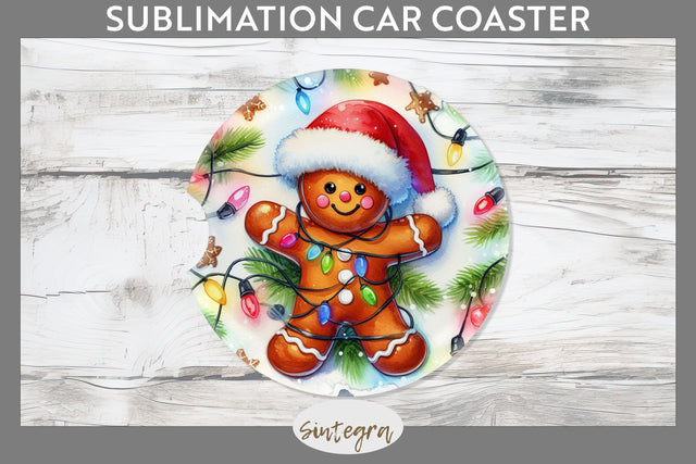 Gingerbread Man Entangled in Lights Car Coaster Sublimation Sublimation Sintegra 