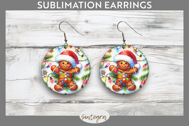 Gingerbread Man Entangled in Lights Round Earrings Sublimation Sublimation Sintegra 