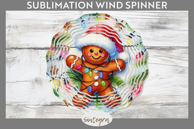 Gingerbread Man Entangled in Lights Wind Spinner Sublimation Sublimation Sintegra 