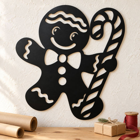 Gingerbread Man Laser SVG | Christmas Candy Cane DXF | Cute Holiday Cookie Metal Wall Art | Christmas Plasma CNC Cutting File SVG HappyDesignStudio 