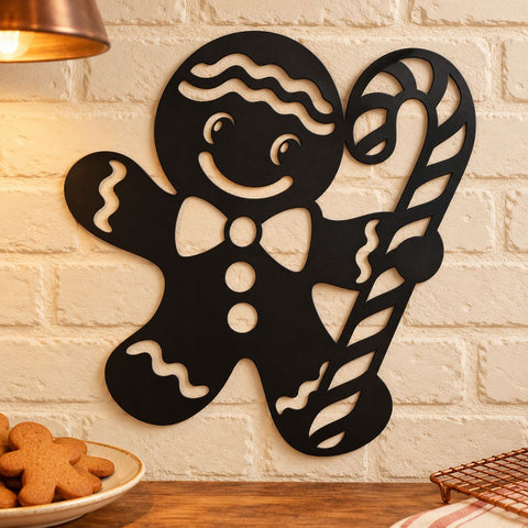 Gingerbread Man Laser SVG | Christmas Candy Cane DXF | Cute Holiday Cookie Metal Wall Art | Christmas Plasma CNC Cutting File SVG HappyDesignStudio 