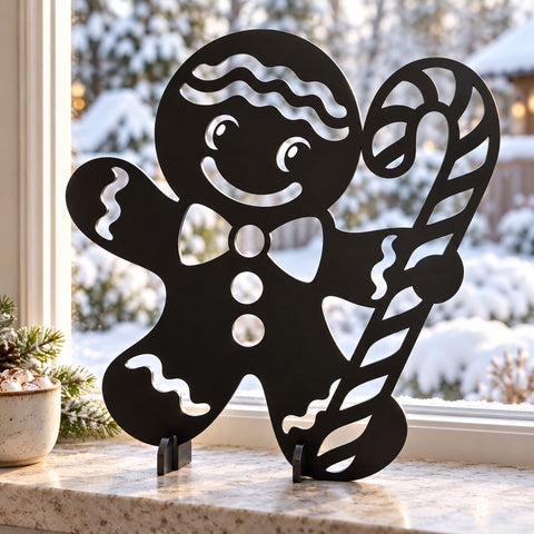 Gingerbread Man Laser SVG | Christmas Candy Cane DXF | Cute Holiday Cookie Metal Wall Art | Christmas Plasma CNC Cutting File SVG HappyDesignStudio 