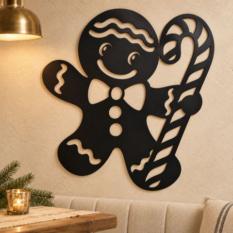 Gingerbread Man Laser SVG | Christmas Candy Cane DXF | Cute Holiday Cookie Metal Wall Art | Christmas Plasma CNC Cutting File SVG HappyDesignStudio 