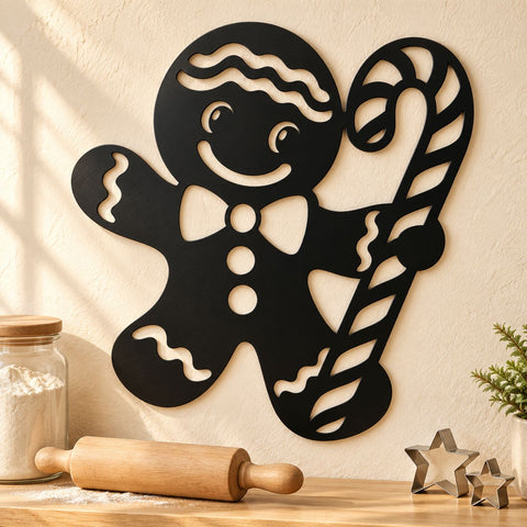 Gingerbread Man Laser SVG | Christmas Candy Cane DXF | Cute Holiday Cookie Metal Wall Art | Christmas Plasma CNC Cutting File SVG HappyDesignStudio 