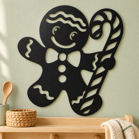 Gingerbread Man Laser SVG | Christmas Candy Cane DXF | Cute Holiday Cookie Metal Wall Art | Christmas Plasma CNC Cutting File SVG HappyDesignStudio 