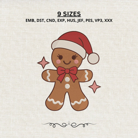 Gingerbread Man Santa Hat Embroidery Design – Cute Christmas Gingerbread Bow Machine Embroidery File Embroidery/Applique DESIGNS PatternFeed8 