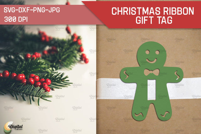 Gingerbread Man SVG. Christmas Ribbon Gift Tag Paper Cut 3D Paper Evgenyia Guschina 