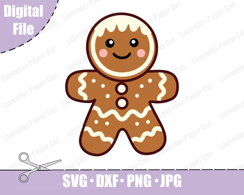 Gingerbread Man SVG, Kawaii PNG, JPEG, Clipart Sublimation, Cute Gingerbread Man, Holiday Cookie, Christmas Baking SVG Lavender Paper Cut 