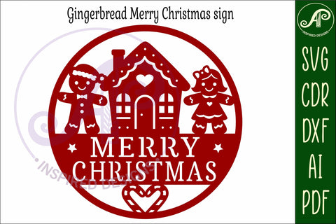 Gingerbread Merry Christmas wall sign svg laser cut SVG APInspireddesigns 