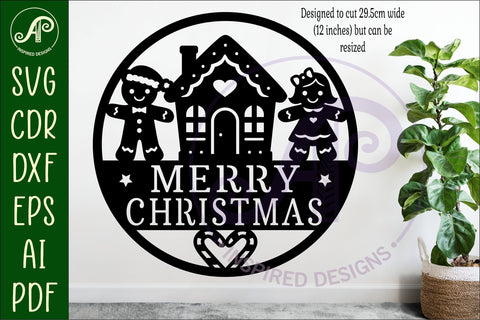 Gingerbread Merry Christmas wall sign svg laser cut SVG APInspireddesigns 