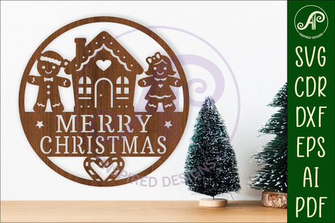 Gingerbread Merry Christmas wall sign svg laser cut SVG APInspireddesigns 