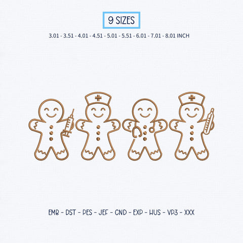 Gingerbread Nurse Embroidery Design – Christmas Medical Gingerbread Cookies Healthcare Machine Embroidery File Embroidery/Applique DESIGNS PatternFeed8 