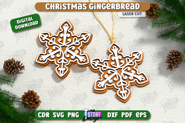 Gingerbread Ornament Laser Cut | Holiday Décor | Snowflake | Christmas Tree Toy | CNC File SVG The T Store Design 