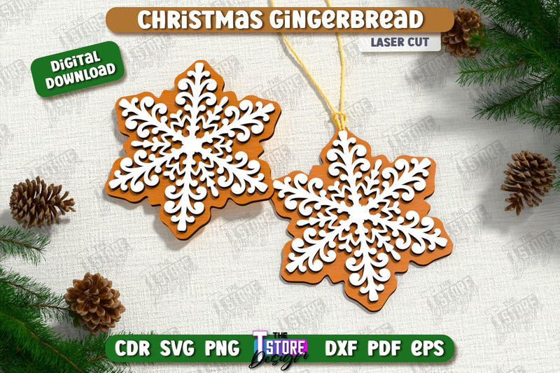 Gingerbread Ornament Laser Cut | Holiday Décor | Snowflake | Christmas Tree Toy | CNC File SVG The T Store Design 