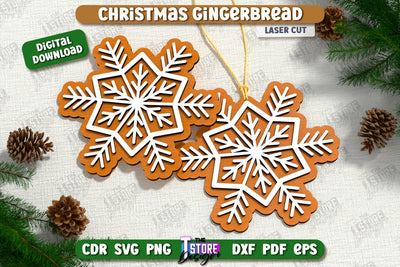 Gingerbread Ornament Laser Cut | Holiday Décor | Snowflake | Christmas Tree Toy | CNC File SVG The T Store Design 