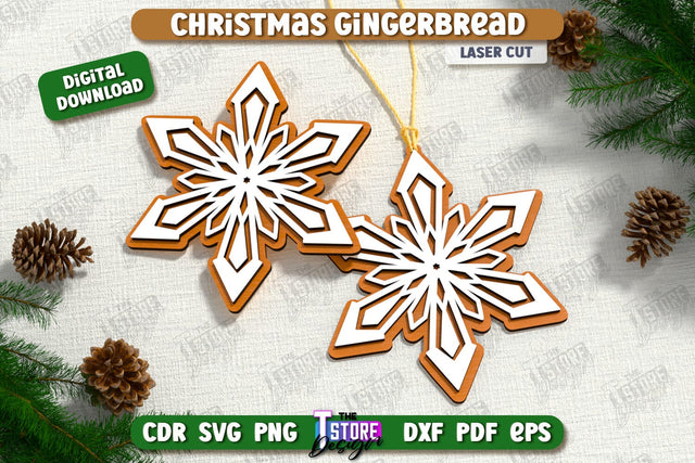 Gingerbread Ornament Laser Cut | Holiday Décor | Snowflake | Christmas Tree Toy | CNC File SVG The T Store Design 
