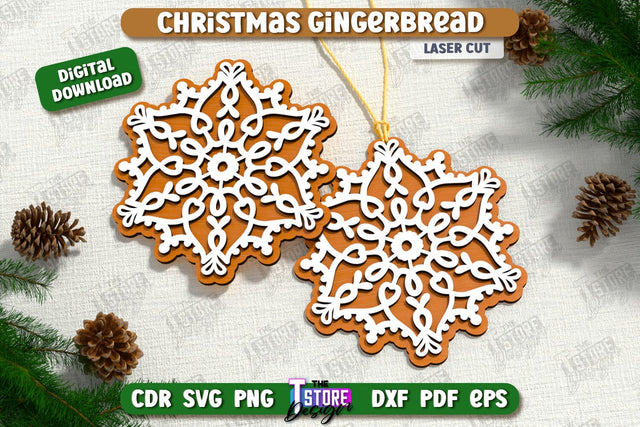 Gingerbread Ornament Laser Cut | Holiday Décor | Snowflake | Christmas Tree Toy | CNC File SVG The T Store Design 