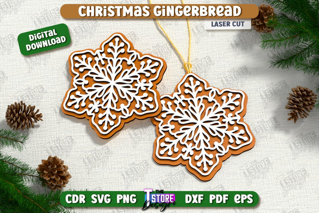 Gingerbread Ornament Laser Cut | Holiday Décor | Snowflake | Christmas Tree Toy | CNC File SVG The T Store Design 