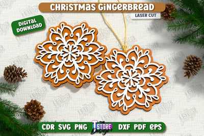 Gingerbread Ornament Laser Cut | Holiday Décor | Snowflake | Christmas Tree Toy | CNC File SVG The T Store Design 