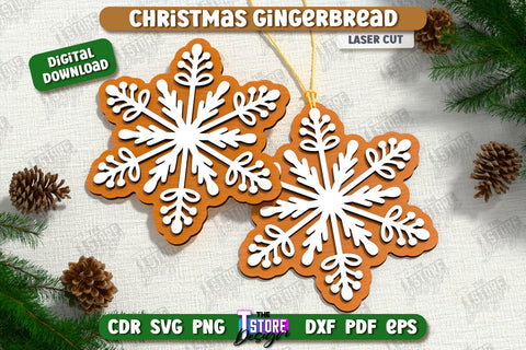 Gingerbread Ornaments Laser Cut Bundle | Holiday Décor | Snowflakes | Christmas Tree Toy | CNC Files SVG The T Store Design 