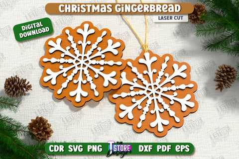 Gingerbread Ornaments Laser Cut Bundle | Holiday Décor | Snowflakes | Christmas Tree Toy | CNC Files SVG The T Store Design 