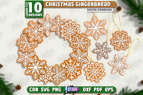 Gingerbread Ornaments Laser Cut Bundle | Holiday Décor | Snowflakes | Christmas Tree Toy | CNC Files SVG The T Store Design 