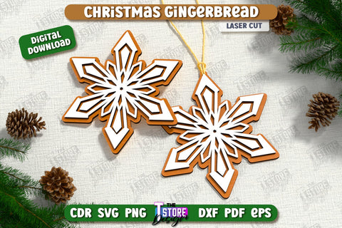 Gingerbread Ornaments Laser Cut Bundle | Holiday Décor | Snowflakes | Christmas Tree Toy | CNC Files SVG The T Store Design 