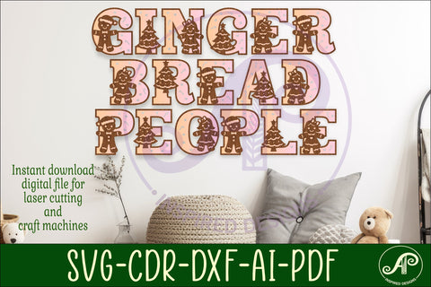 Gingerbread people alphabet set. 2 layer letters. 70 letters SVG APInspireddesigns 