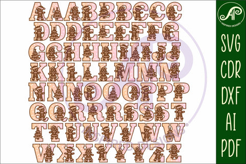 Gingerbread people alphabet set. 2 layer letters. 70 letters SVG APInspireddesigns 