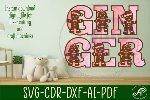 Gingerbread people alphabet set. 2 layer letters. 70 letters SVG APInspireddesigns 
