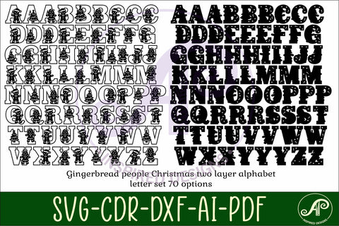 Gingerbread people alphabet set. 2 layer letters. 70 letters SVG APInspireddesigns 