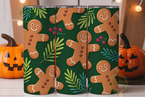 Gingerbread & Pine Christmas Tumbler Sublimation PixelChick 