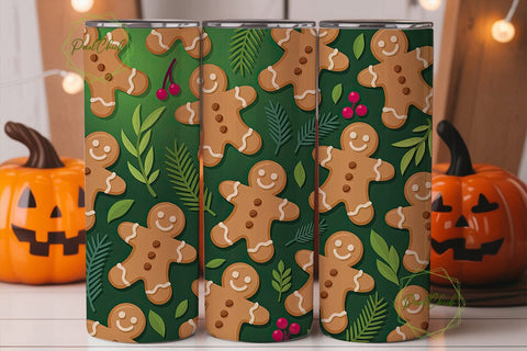 Gingerbread & Pine Christmas Tumbler Sublimation PixelChick 