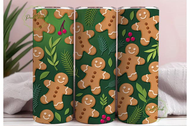 Gingerbread & Pine Christmas Tumbler Sublimation PixelChick 