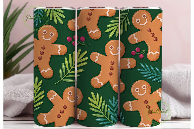 Gingerbread & Pine Christmas Tumbler Sublimation PixelChick 