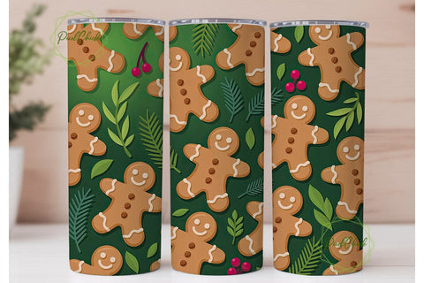 Gingerbread & Pine Christmas Tumbler Sublimation PixelChick 