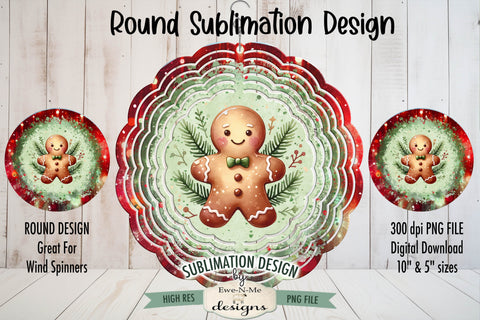 Gingerbread Red and Green Wind Spinner Sublimation Design Sublimation Ewe-N-Me Designs 