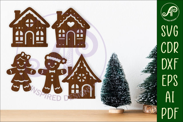 Gingerbread shape silhouette Christmas laser cut SVG APInspireddesigns 