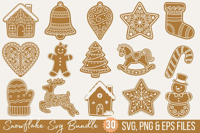 Gingerbread SVG Bundle: Christmas Ornaments, Snowflakes, Trees, and Gingerbread Houses SVG BB Type Studios 