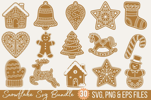 Gingerbread SVG Bundle: Christmas Ornaments, Snowflakes, Trees, and Gingerbread Houses SVG BB Type Studios 