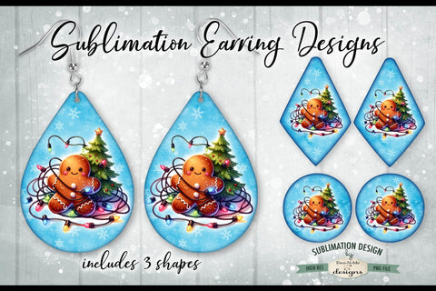 Gingerbread Tangled In Lights - Blue - Sublimation Earring Designs Sublimation Ewe-N-Me Designs 