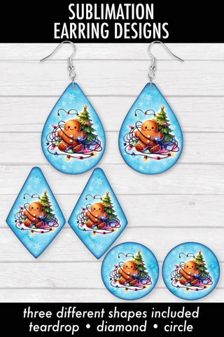 Gingerbread Tangled In Lights - Blue - Sublimation Earring Designs Sublimation Ewe-N-Me Designs 