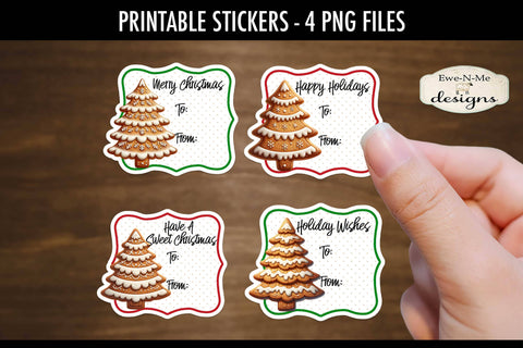 Gingerbread Tree Cookies Printable Gift Tag Stickers | 4 PNG Files Sublimation Ewe-N-Me Designs 