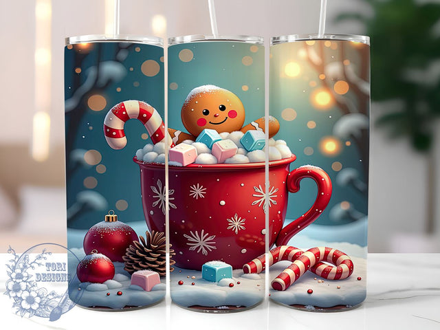 Gingerbread Tumbler, Candy Cane Design, Snowflake Wrap, 20oz Sublimation, Holiday Drinkware, Festive Mug Decor, Christmas Gift Ideas Sublimation ToriDesigns 